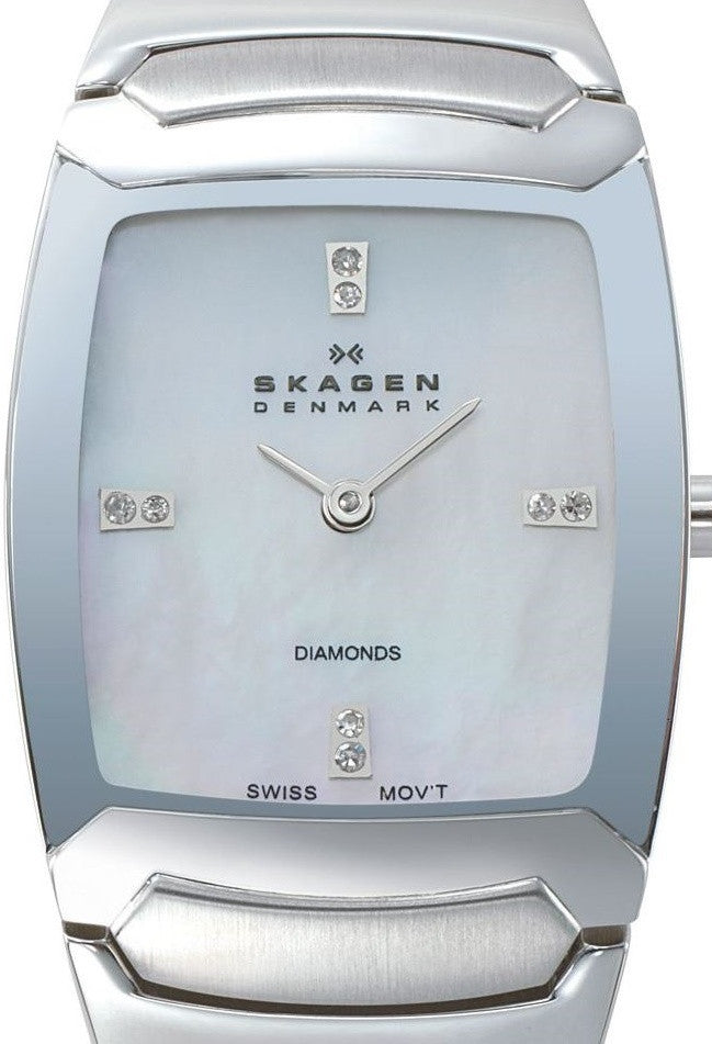 Authentic SKAGEN Denmark Diamond Accented Mother Of Pearl Swiss Quartz Ladies Watch