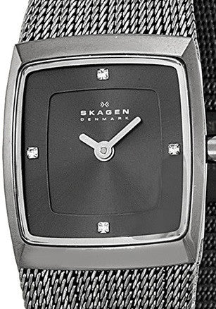 Authentic SKAGEN Denmark Crystal Accented Gunmetal Mesh Band Ladies Watch