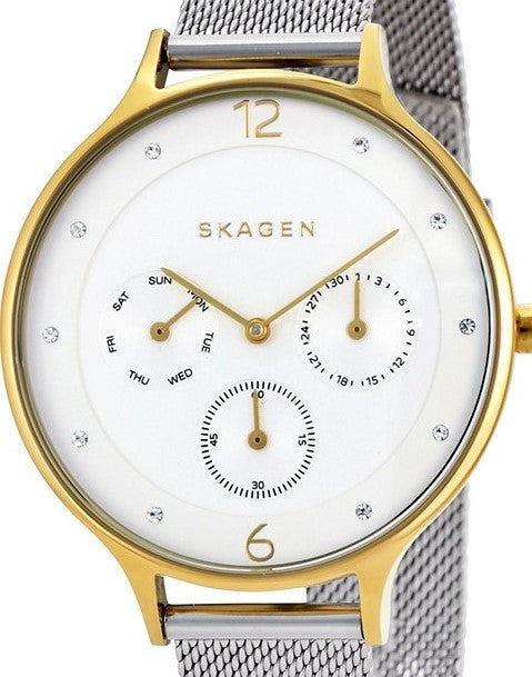 Authentic SKAGEN Denmark Crystal Accented Two Tone Multifunction Ladies Watch