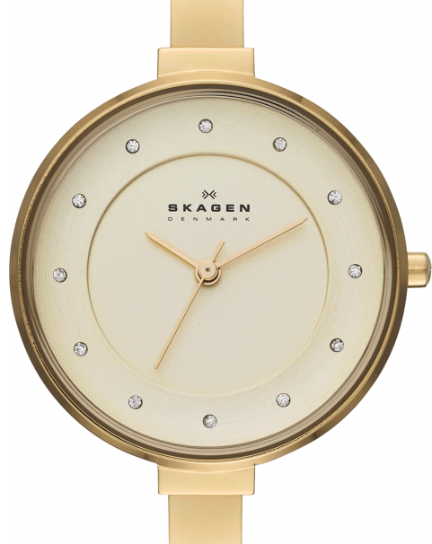 Authentic SKAGEN Denmark Gitte Crystal Accented Gold Tone Ladies Watch