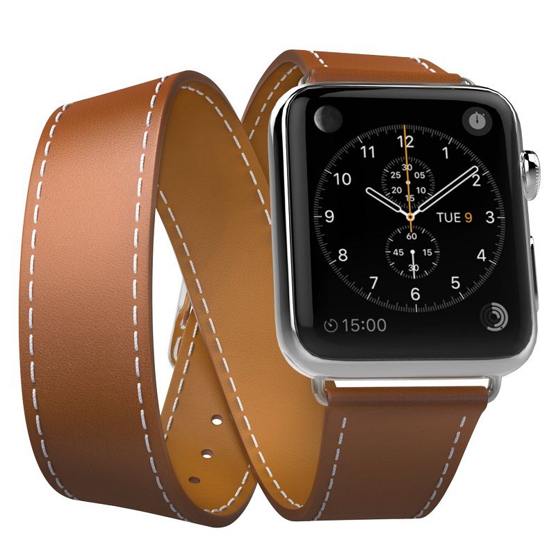 TEK88 Apple Watch 38mm Hermes Caramel Leather Double Tour Replacement Band Strap