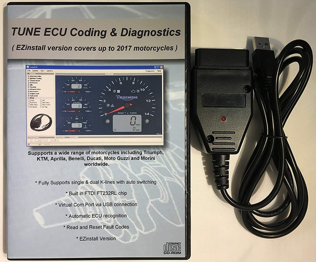 USB OBD2 Cable Scanner & Software for Triumph/KTM/Aprilla/Benelli/Ducati/Moto Guzzi/Morini Motorcycles Tune ECU