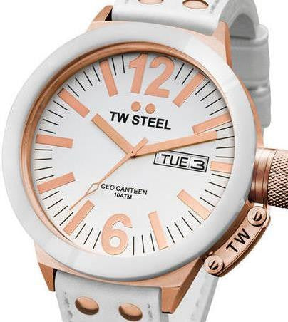 Authentic TW STEEL CEO Canteen White Leather Overized Mens Watch